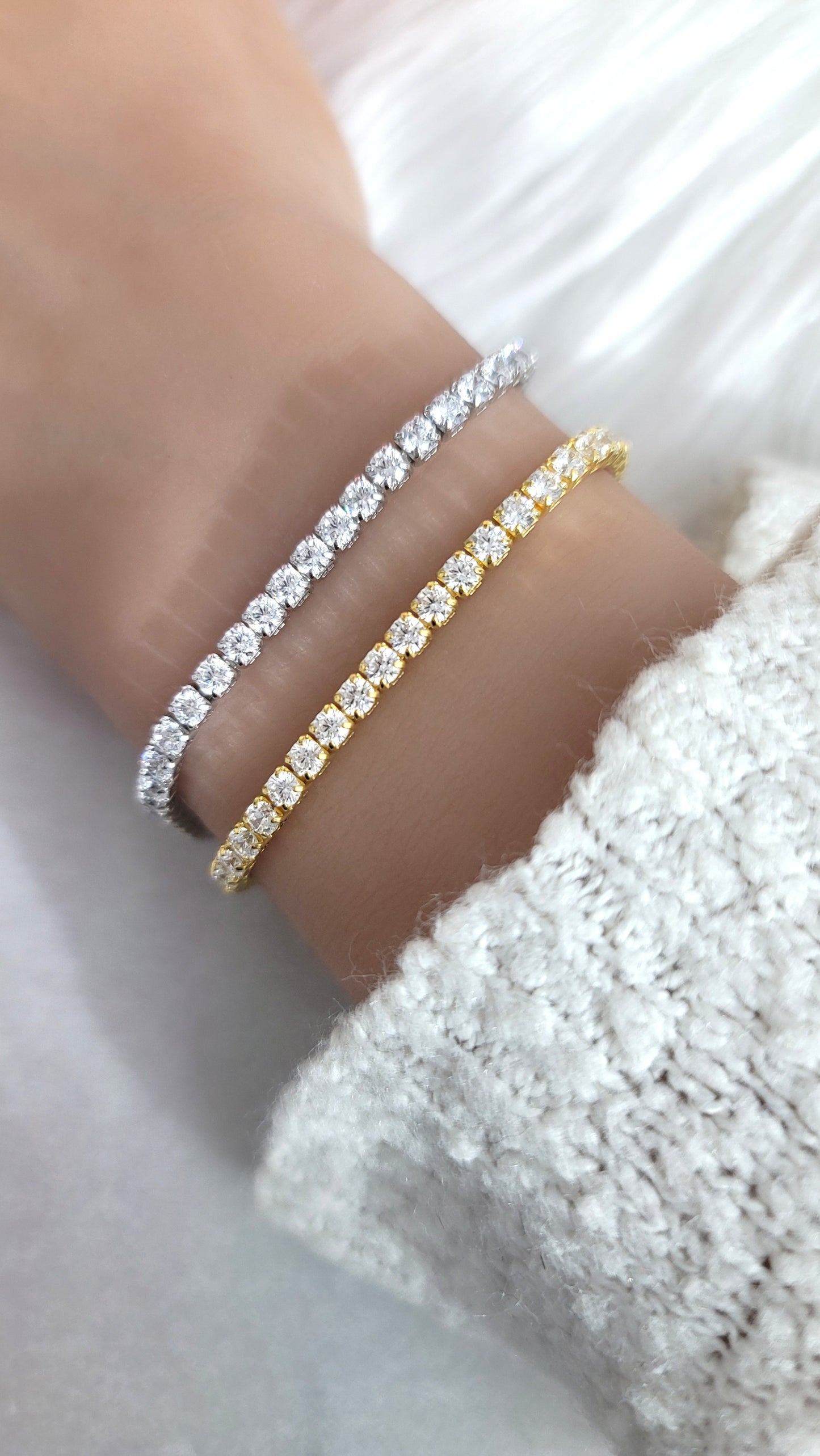 KATE 3MM White CZ Diamond Simulant Tennis Bracelet in Rhodium Over Sterling Silver