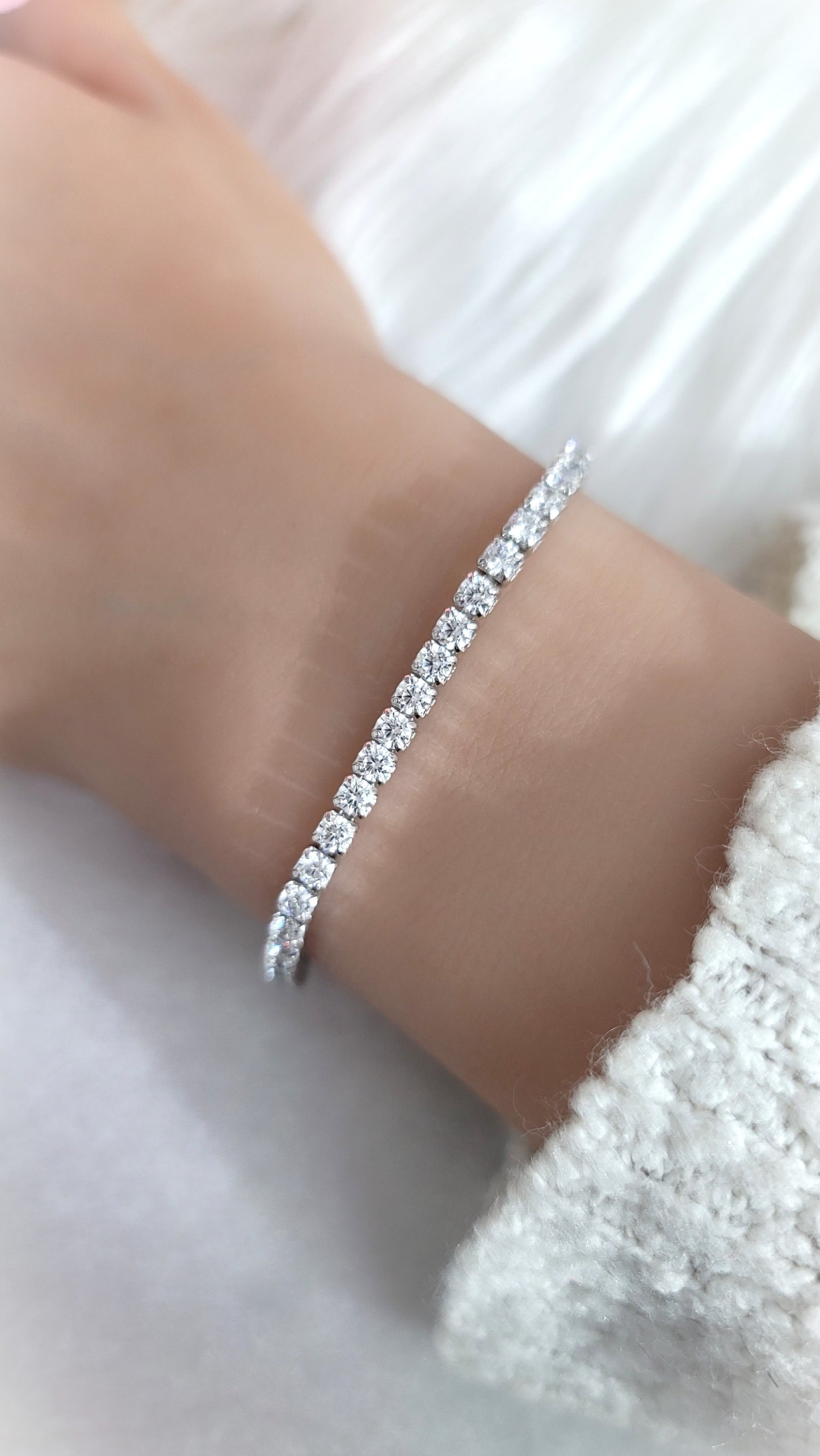 KATE 3MM White CZ Diamond Simulant Tennis Bracelet in Rhodium Over Sterling Silver