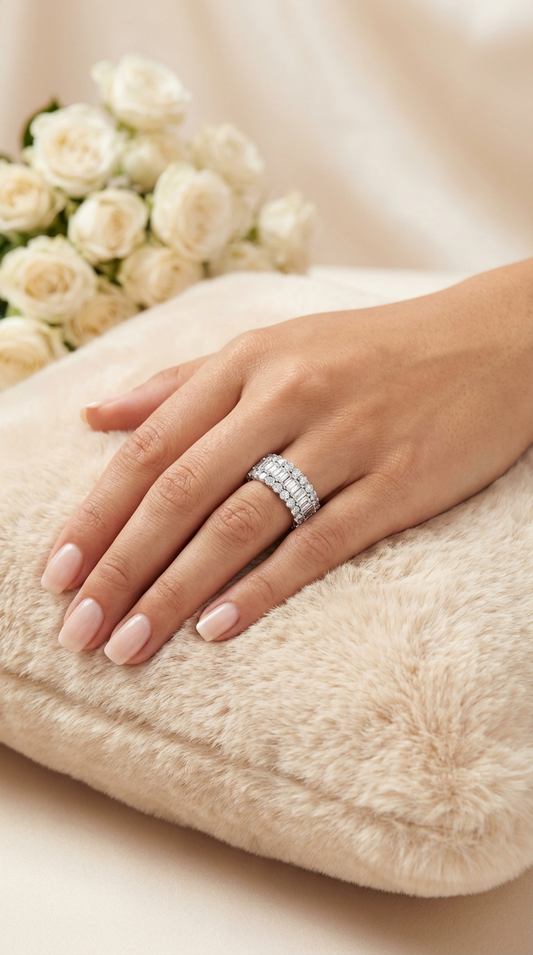 KATHERINE White CZ Diamond Three-Row Eternity Ring in Rhodium Over Sterling Silver