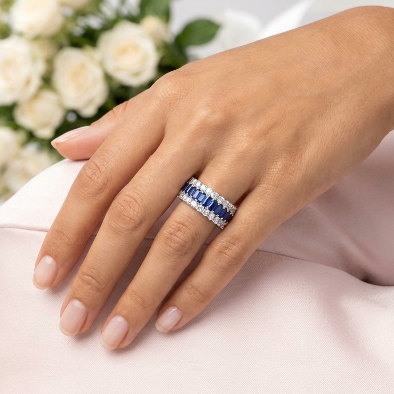 KATHERINE Royal Blue CZ Diamond Three-Row Eternity Ring