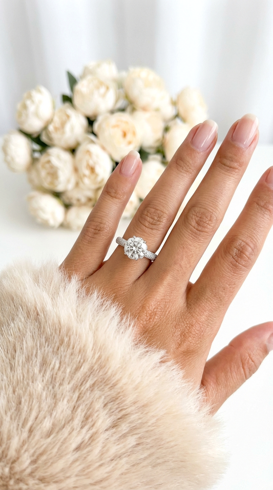 KELLYANNE Round White CZ Diamond Ring in Rhodium Over Sterling Silver