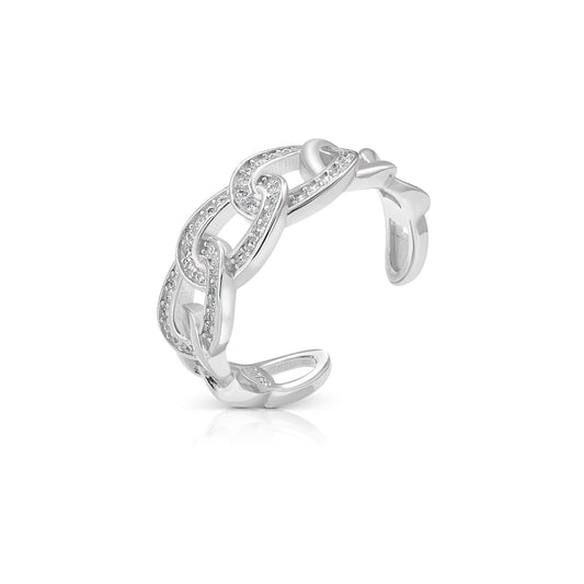LINDA Adjustable Chain Link Ring in Rhodium Over Sterling Silver