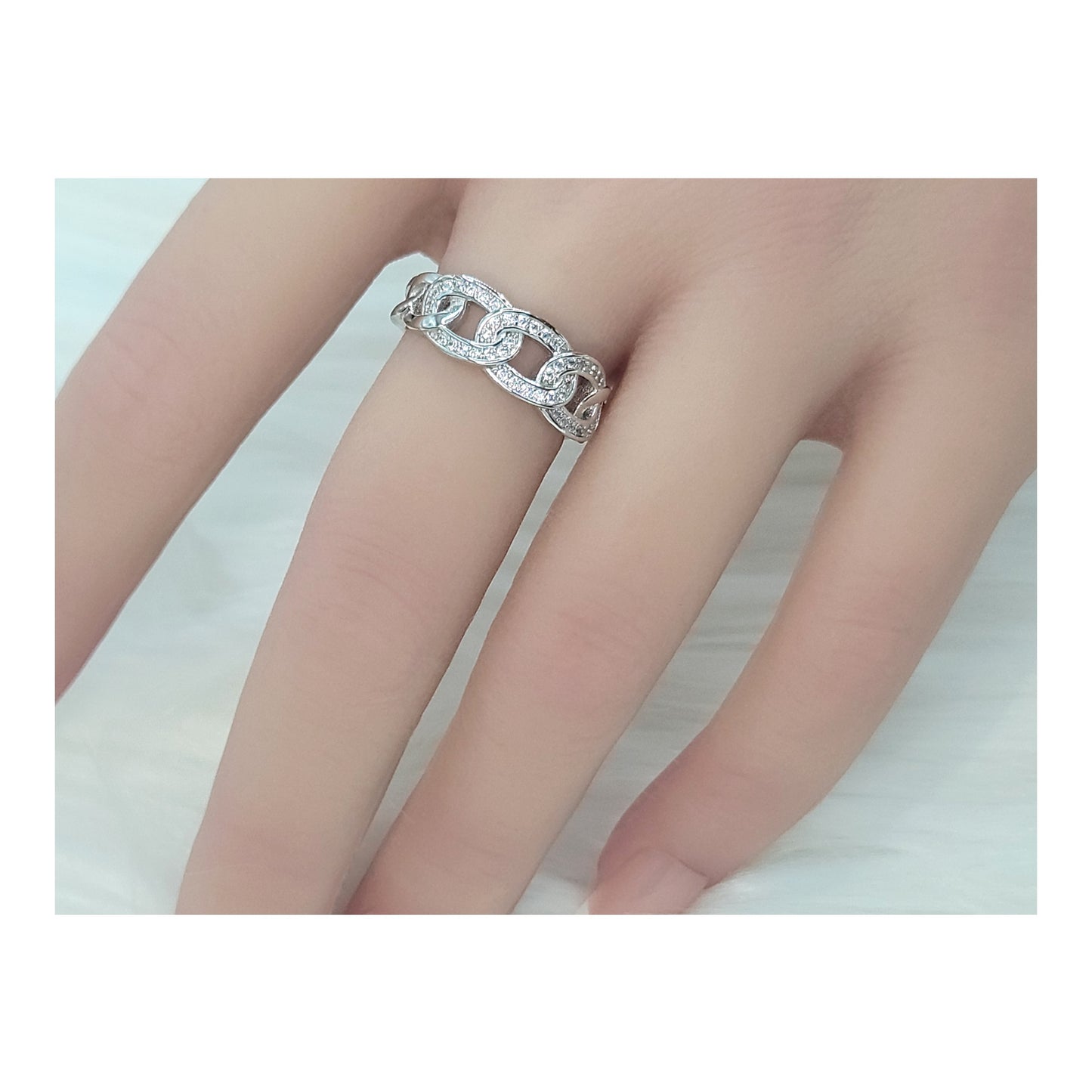 LINDA Adjustable Chain Link Ring in Rhodium Over Sterling Silver