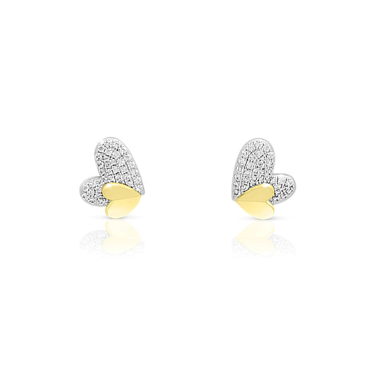 LOIS Heart Earrings in 18K Gold and Rhodium Over Sterling Silver