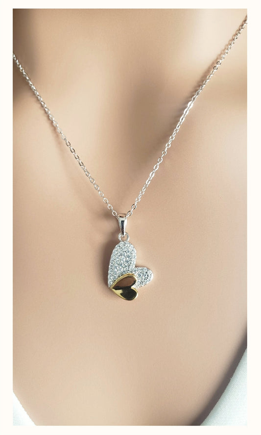 LOIS Heart Pendant Necklace in 18K Gold and Rhodium Over Sterling Silver