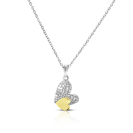 LOIS Heart Pendant Necklace in 18K Gold and Rhodium Over Sterling Silver