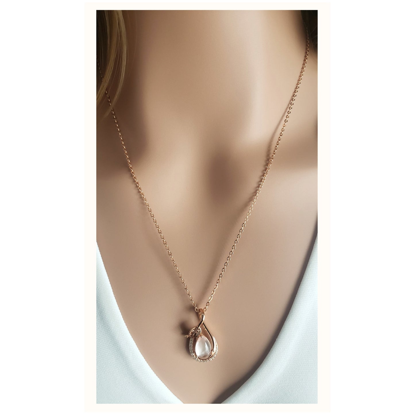 LOUISE Rose Quartz Earrings, Necklace Set in 18K Rose Gold Over Sterling Silver