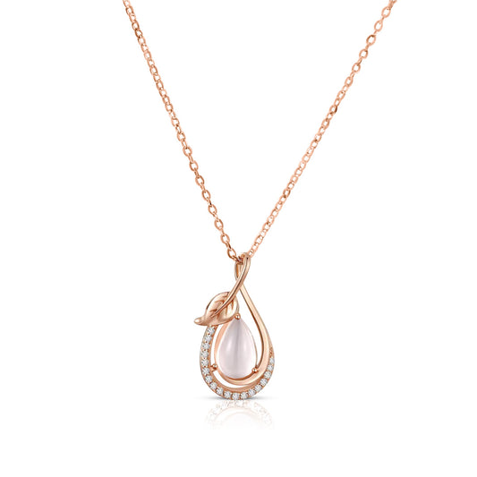 LOUISE Rose Quartz Pendant Necklace 18K Rose Gold Over Sterling Silver
