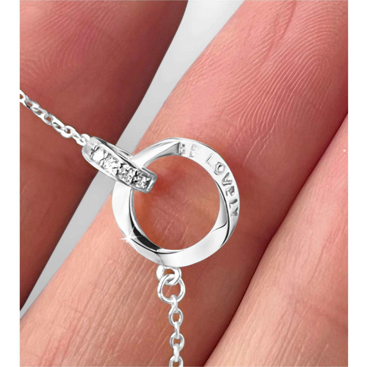 LOVELY Engraved Interlocking Circles Necklace in Rhodium Over Sterling Silver