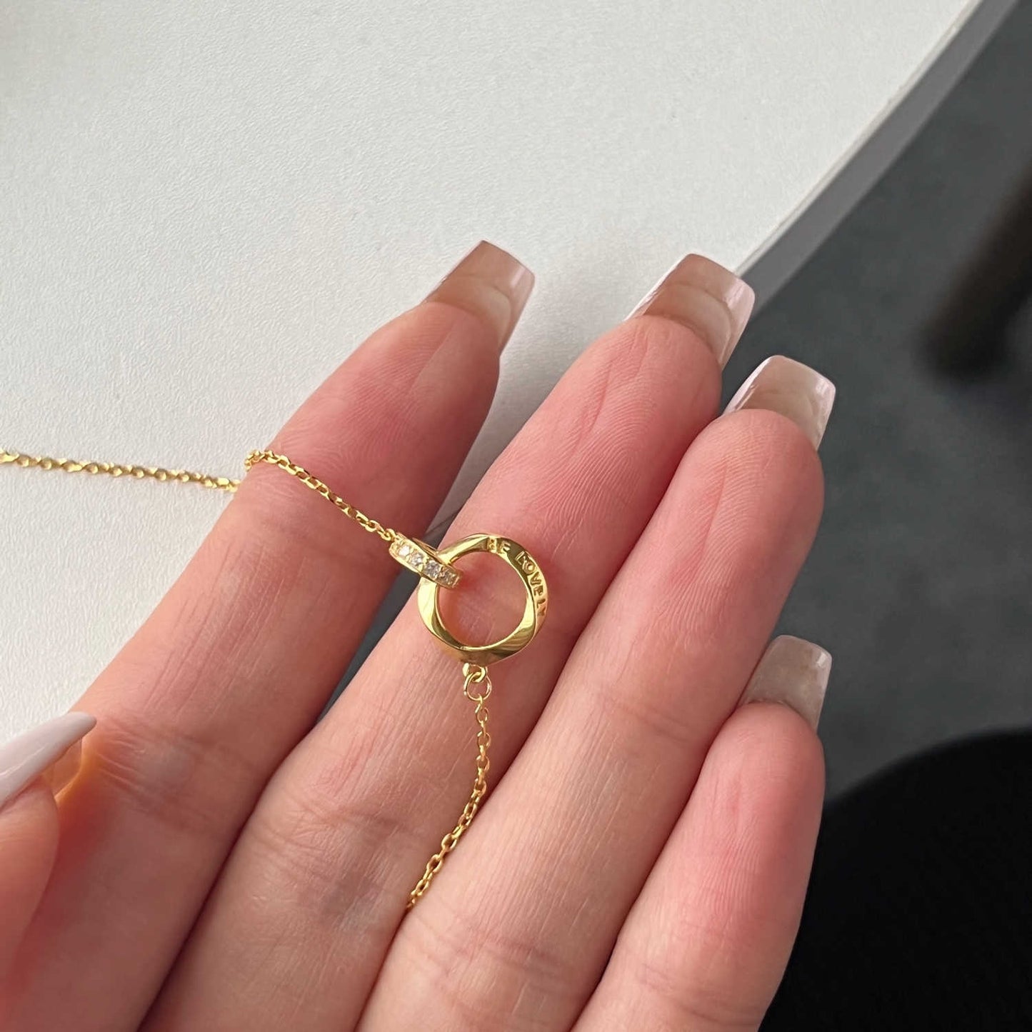 LOVELY Engraved Interlocking Circles Necklace in Rhodium Over Sterling Silver