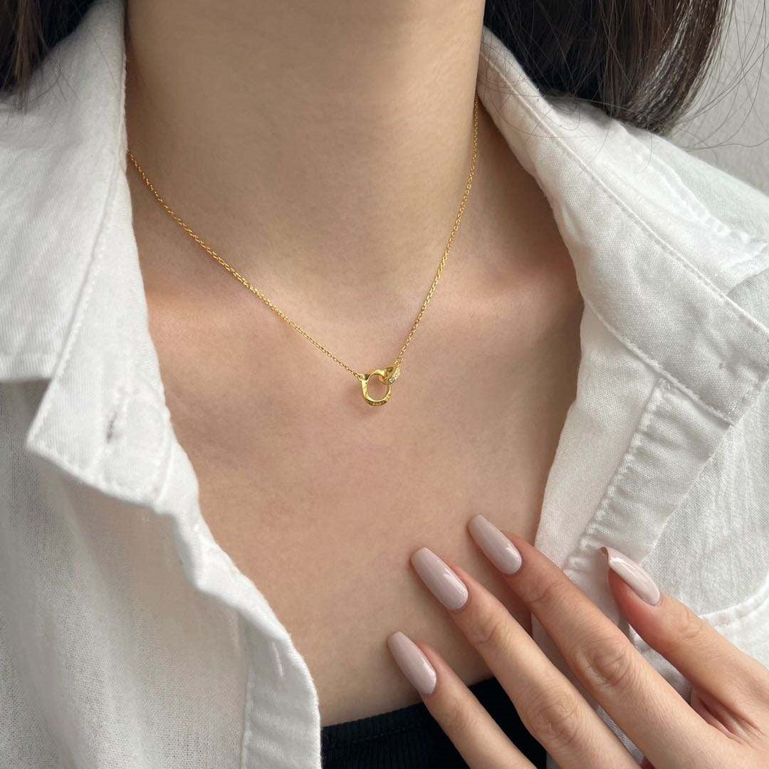 LOVELY Engraved Interlocking Circles Necklace 18K Gold Over Sterling Silver