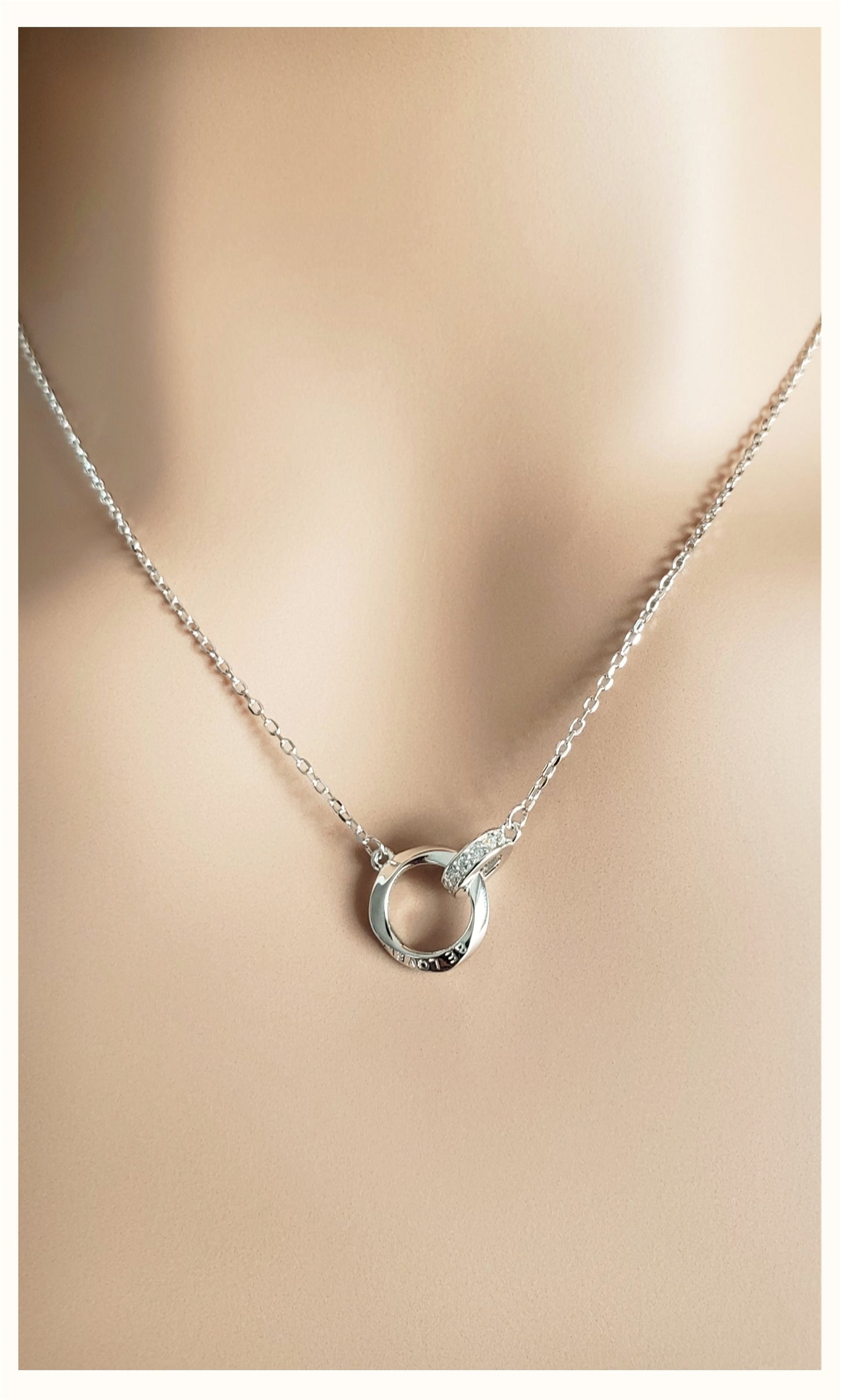 LOVELY Engraved Interlocking Circles Necklace 18K Gold Over Sterling Silver