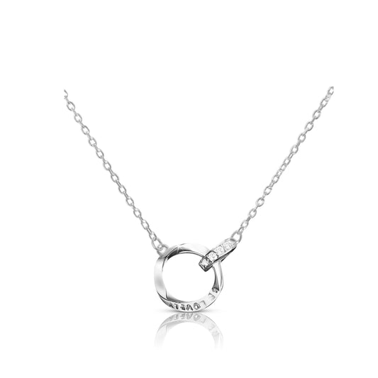 LOVELY Engraved Interlocking Circles Necklace in Rhodium Over Sterling Silver