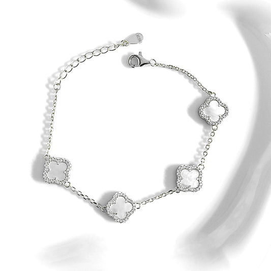 LAURA Four-Leaf Clover Bracelet in Rhodium Over Sterling Silver