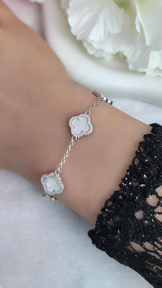 LAURA Four-Leaf Clover Bracelet in Rhodium Over Sterling Silver
