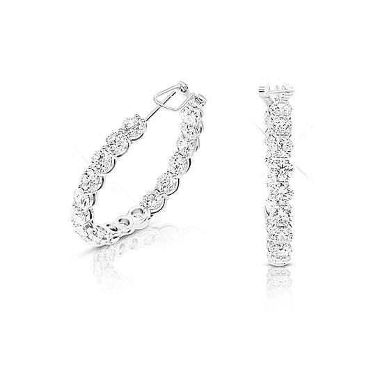 MAËVA 40MM White CZ Diamond Simulant Hoop Earrings in Rhodium Over Sterling Silver