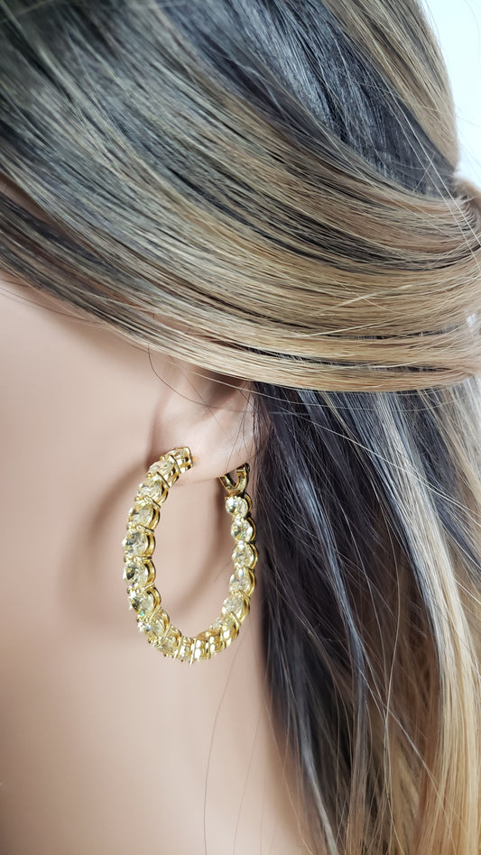 MAËVA 40MM White CZ Diamond Simulant Hoop Earrings 14K Gold Over Sterling Silver