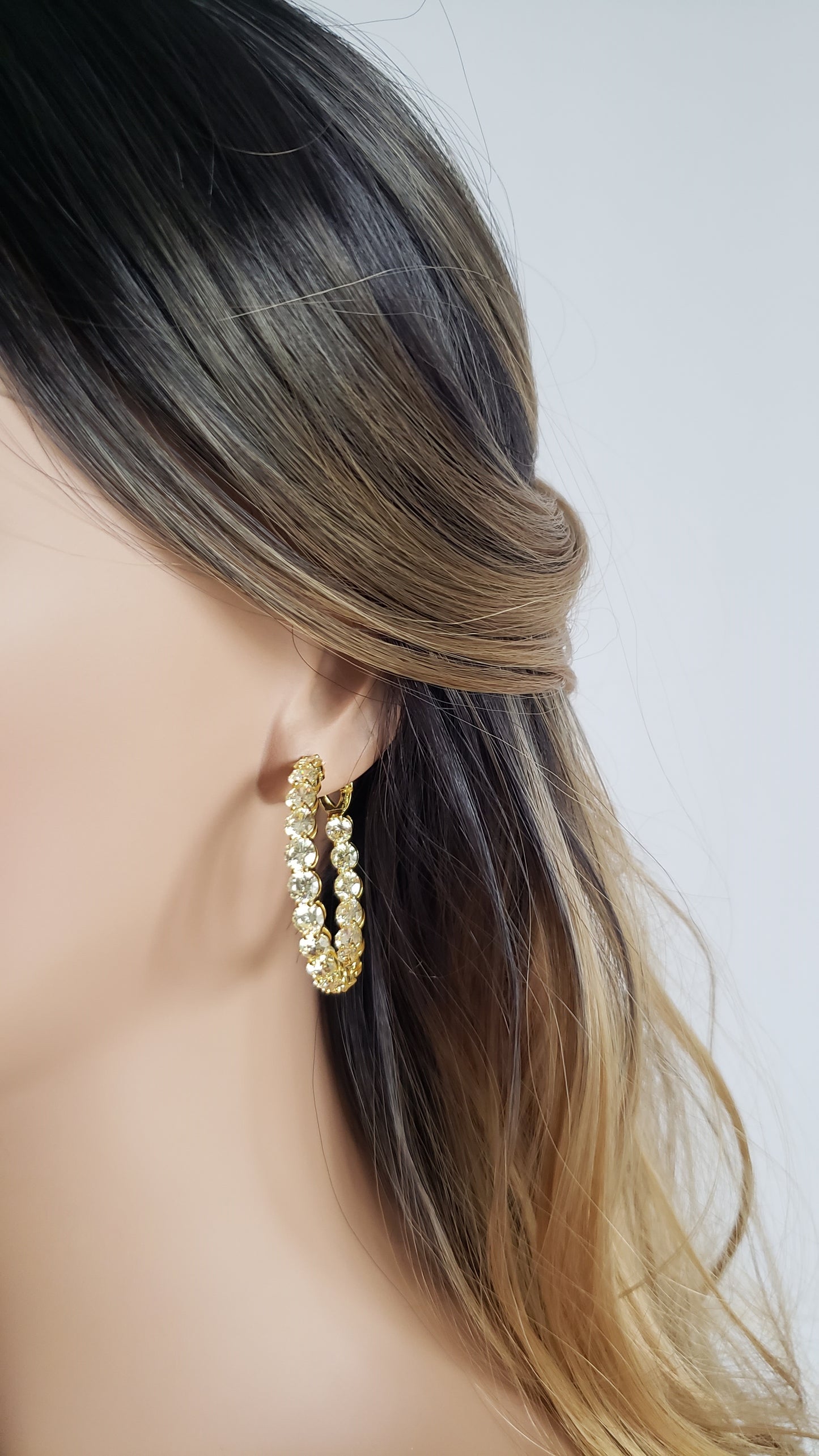 MAËVA 40MM White CZ Diamond Simulant Hoop Earrings 14K Gold Over Sterling Silver