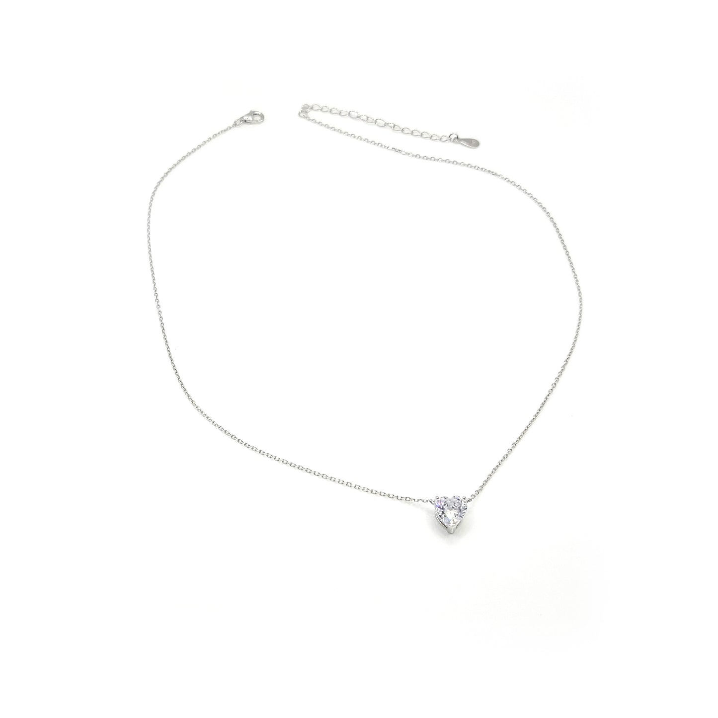 MARIE Heart Solitaire White CZ Diamond Simulant Pendant Necklace in Rhodium Over Sterling Silver