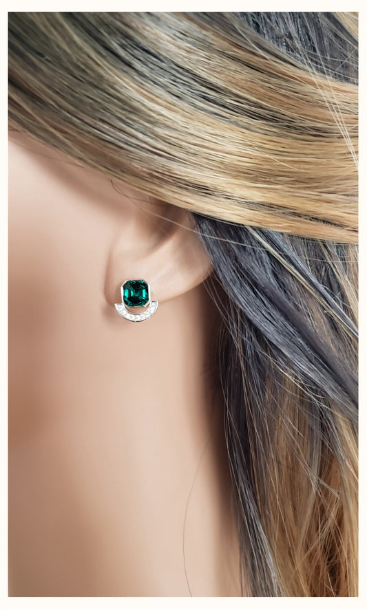 MELODY Emerald Green Crystal Earrings in Rhodium Over Sterling Silver