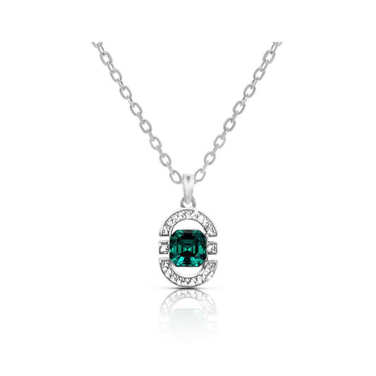 MELODY Emerald Green Crystal Pendant Necklace in Rhodium Over Sterling Silver