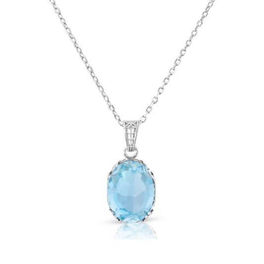 MOLLY Aquamarine Pendant Necklace in Rhodium Over Sterling Silver