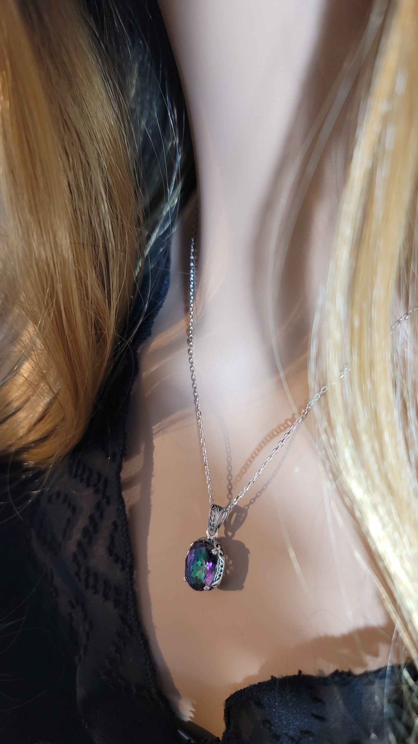 MOLLY Multicolor Rainbow Topaz Necklace Pendant in Sterling Silver