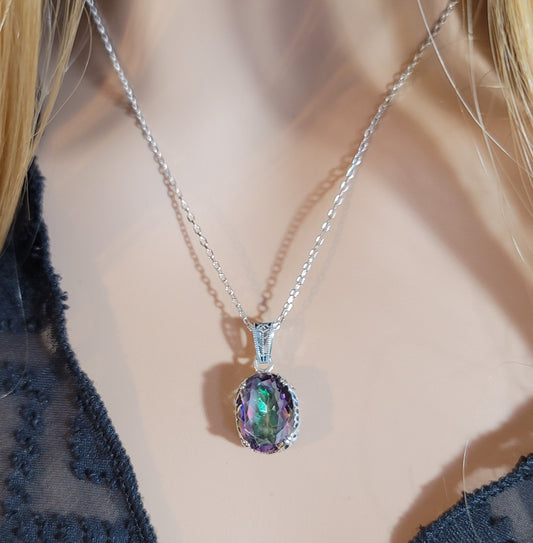 MOLLY Rainbow Topaz Pendant Necklace in Rhodium Over Sterling Silver
