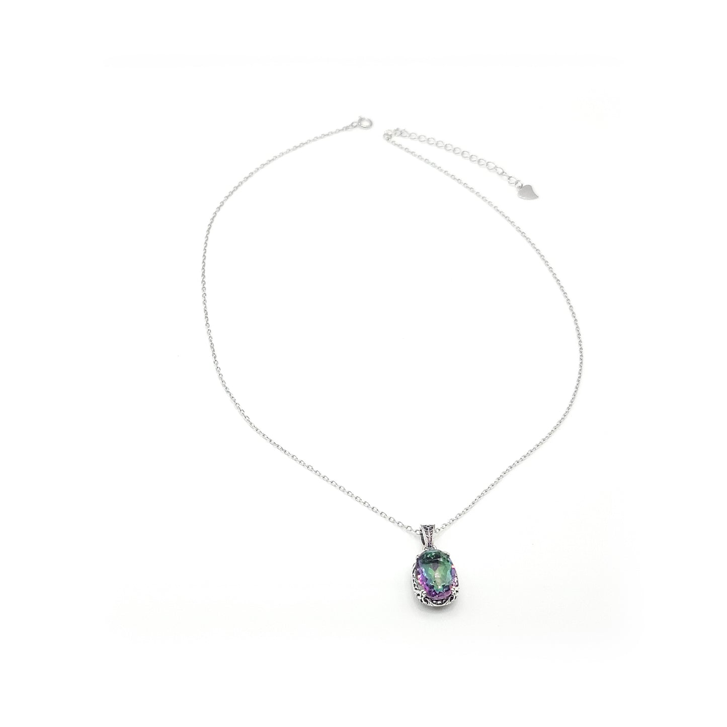 MOLLY Rainbow Topaz Pendant Necklace in Rhodium Over Sterling Silver