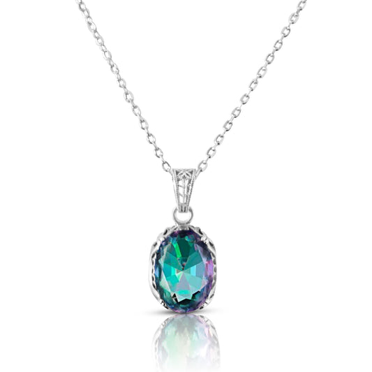 MOLLY Rainbow Topaz Pendant Necklace in Rhodium Over Sterling Silver