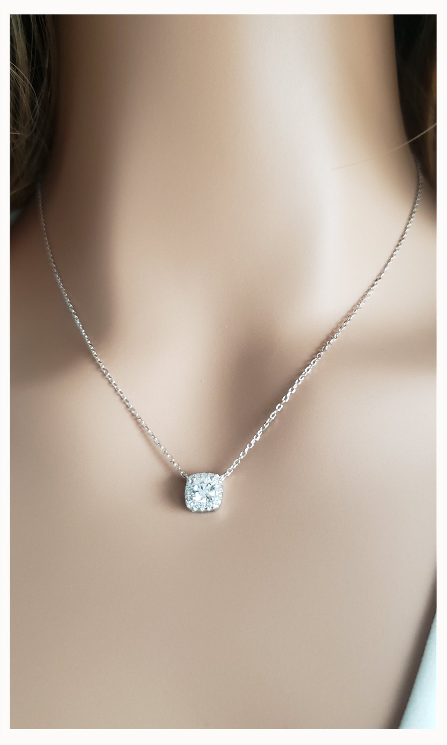 MONIQUE Square Cubic Zirconia Solitaire Pendant Necklace