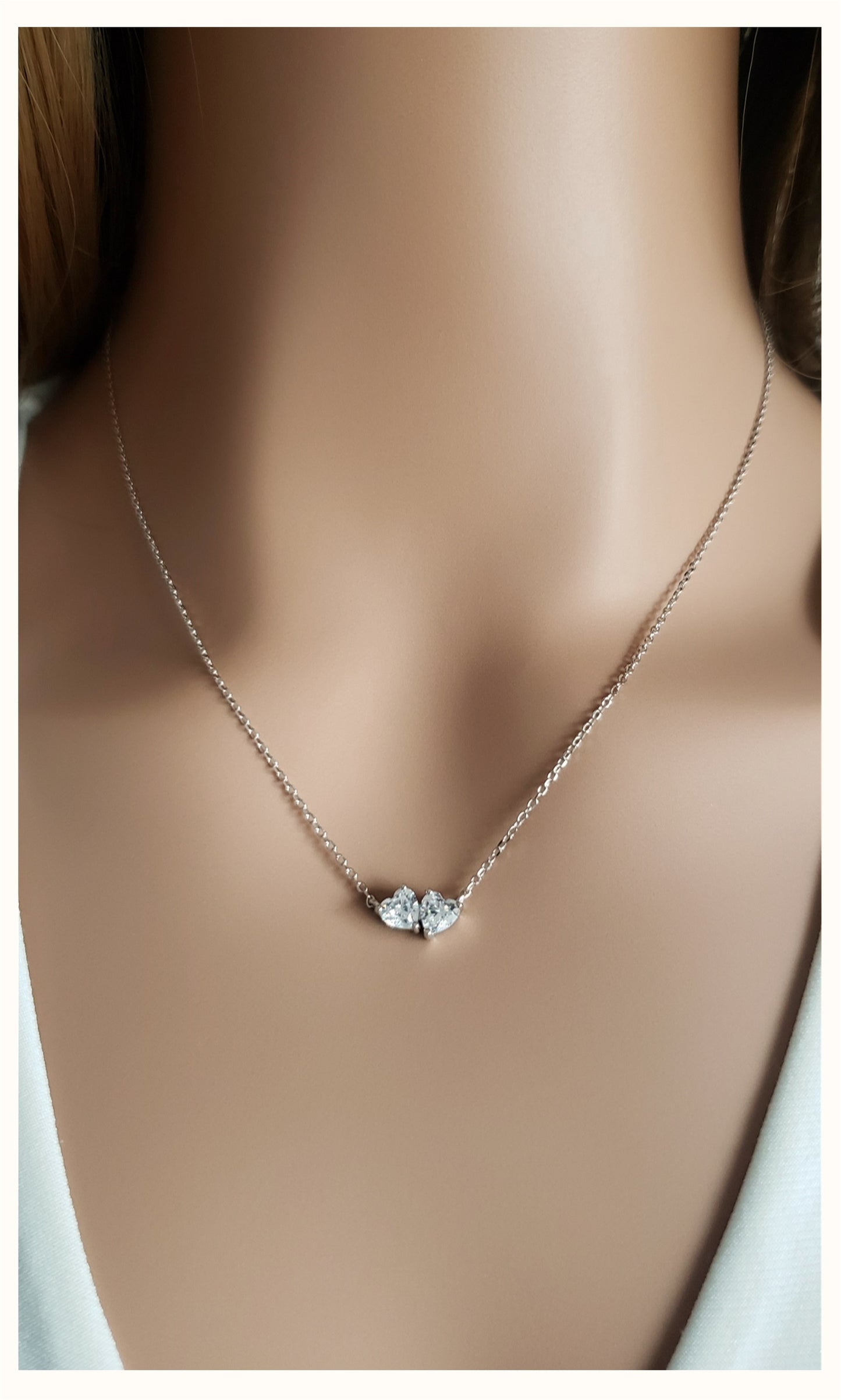 MỸ TUYEN Double Heart Necklace Pendant in Sterling Silver