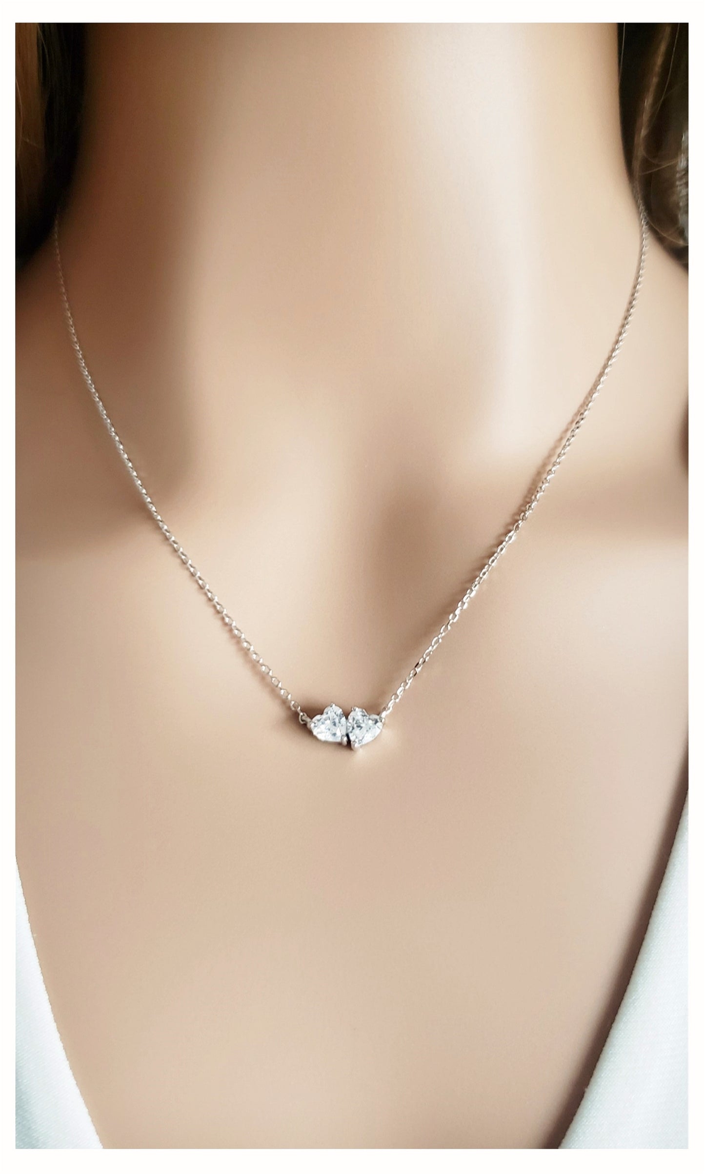 MỸ TUYEN Double Heart Necklace Pendant in Sterling Silver