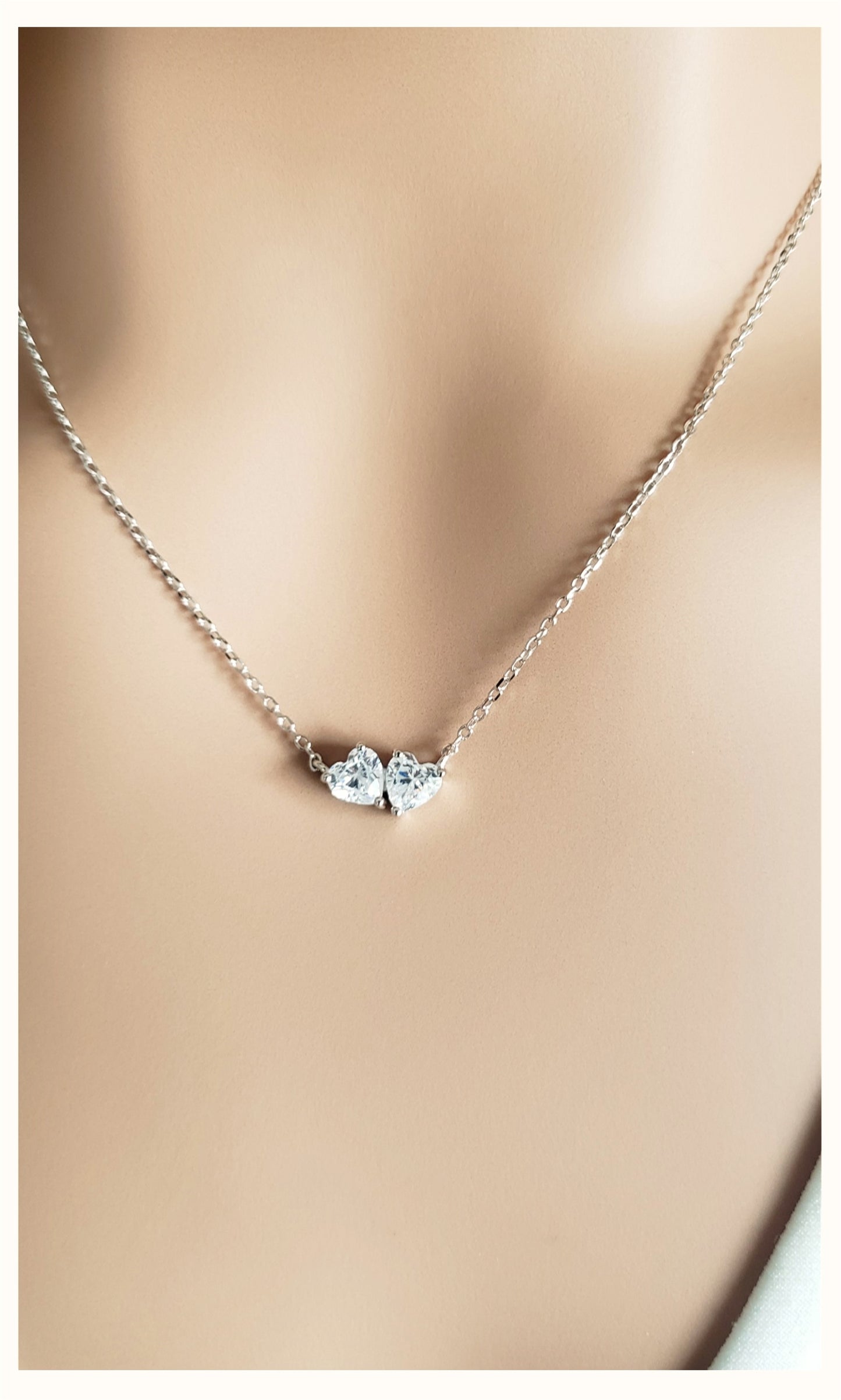 MỸ TUYEN Double Heart Necklace Pendant in Sterling Silver