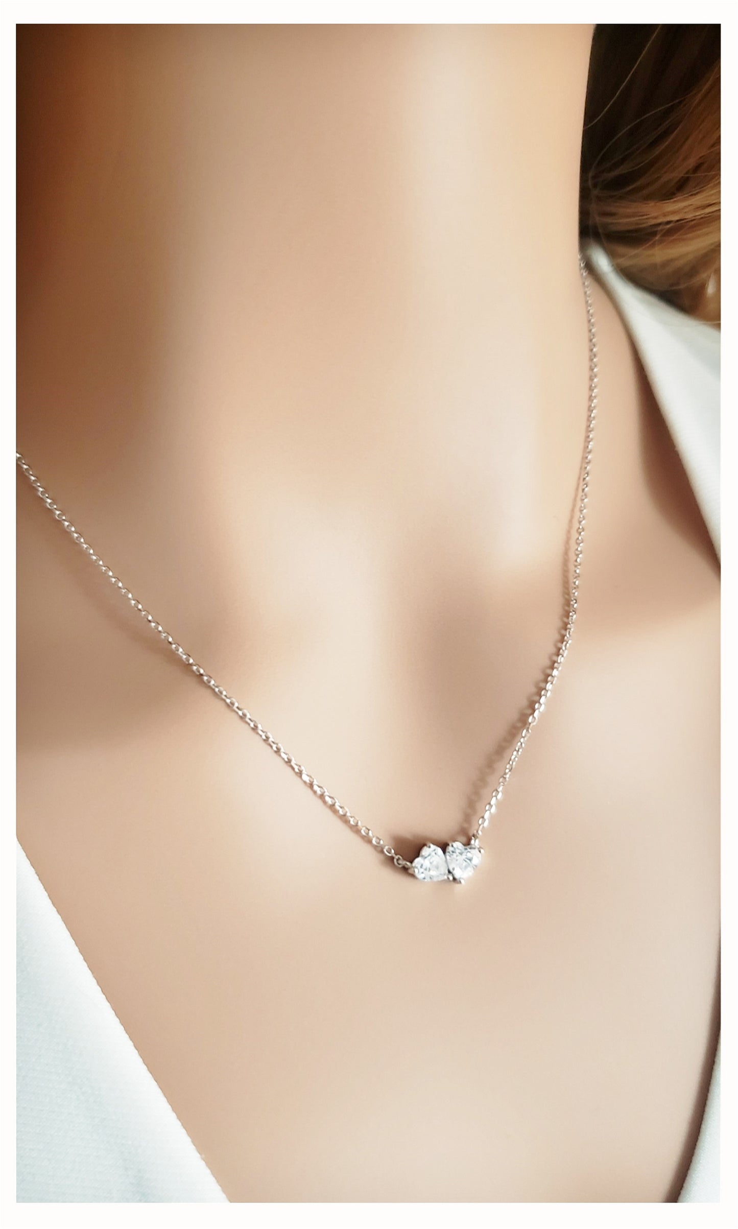 MỸ TUYEN Double Heart Necklace Pendant in Sterling Silver
