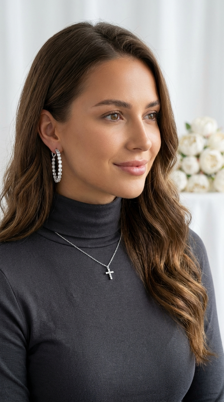 MAËVA 40MM White CZ Diamond Hoop Earrings in Rhodium Over Sterling Silver