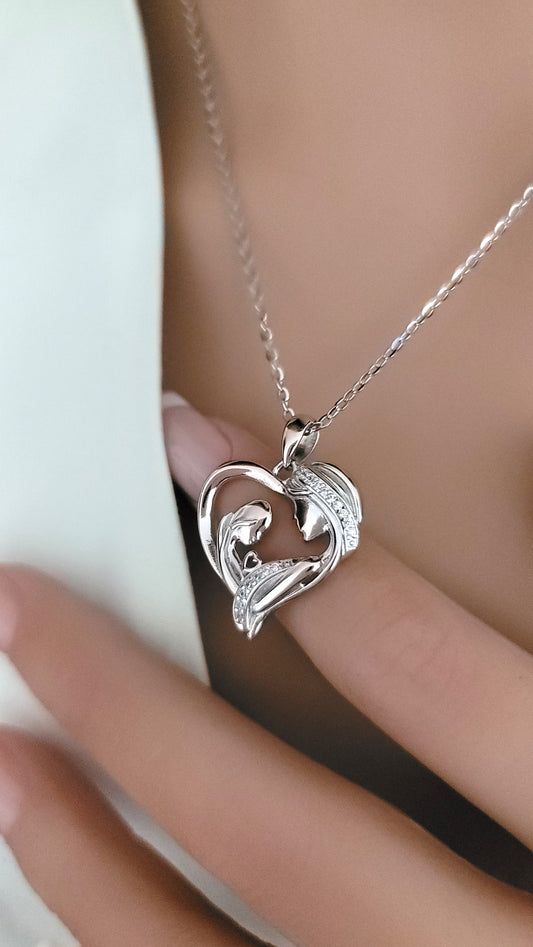 CARINA Mother-Daughter Pendant Necklace in Rhodium Over Sterling Silver