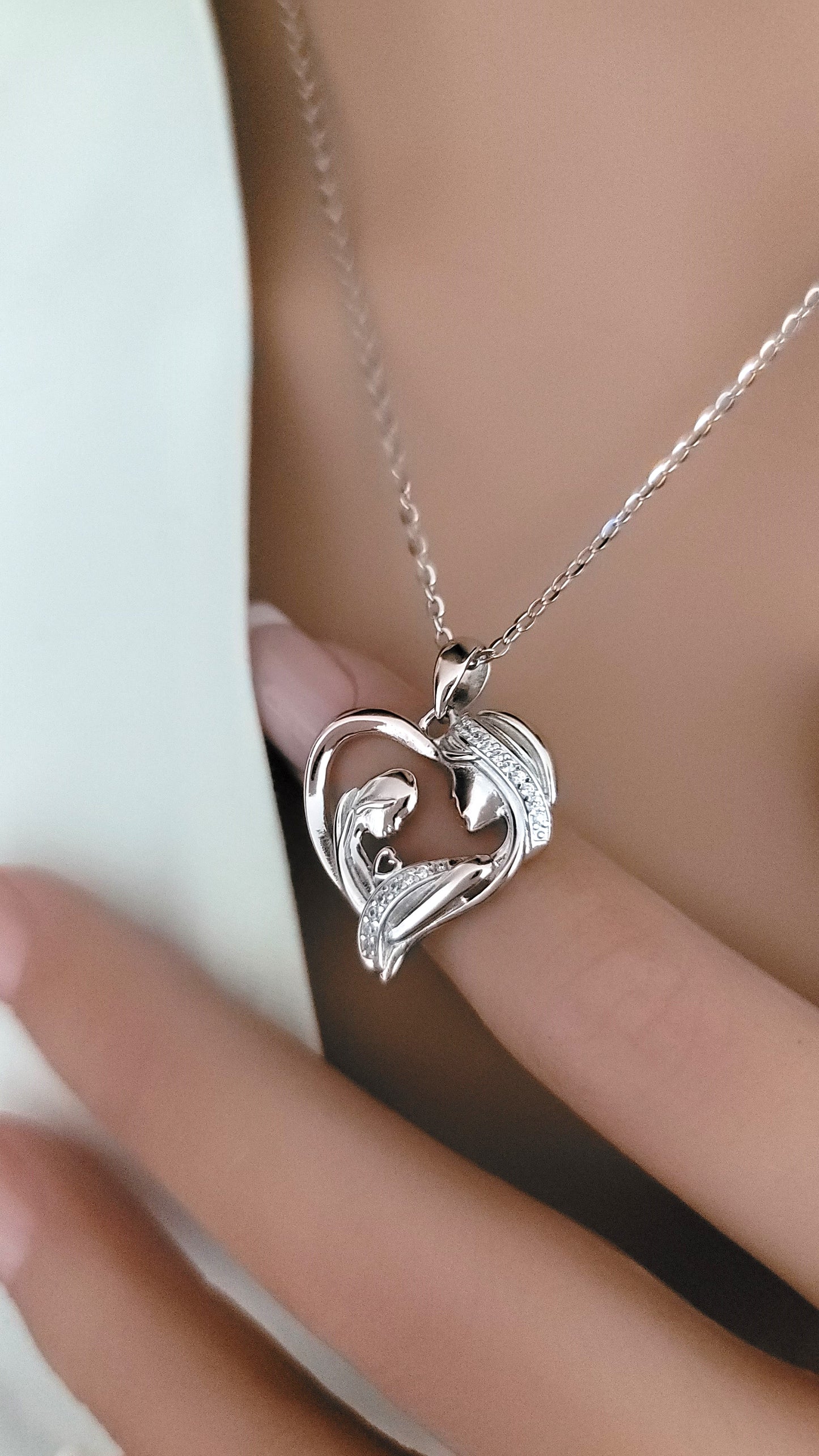 CARINA Mother-Daughter Pendant Necklace in Rhodium Over Sterling Silver