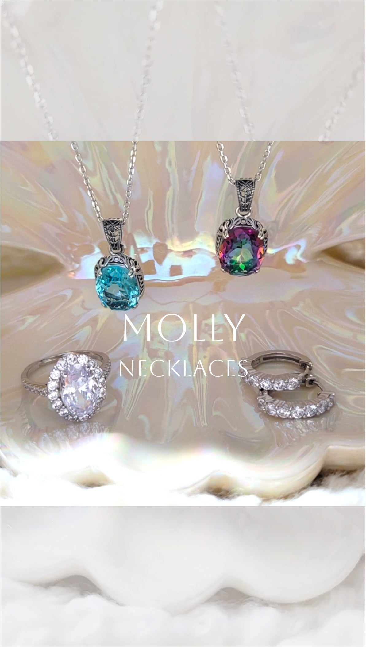 MOLLY Aquamarine Pendant Necklace in Rhodium Over Sterling Silver