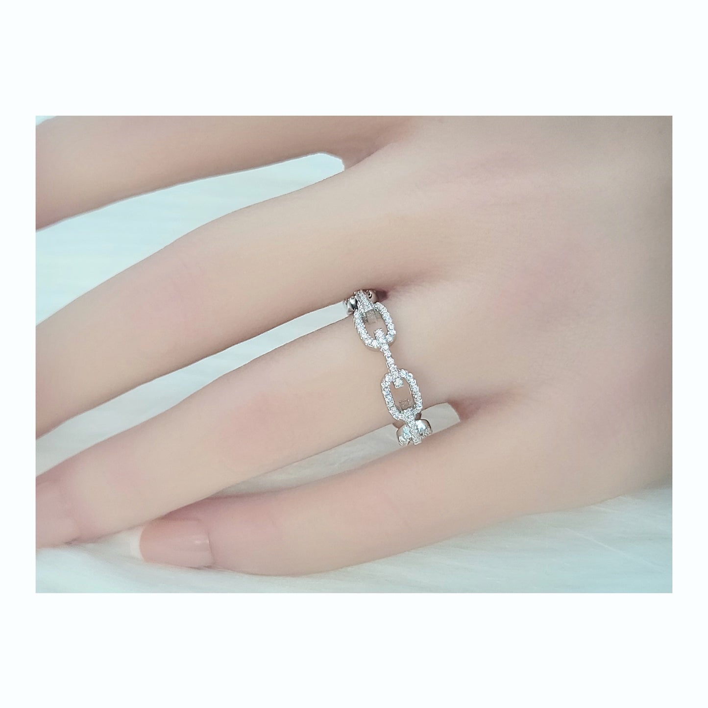 NAANA Chain Link Ring in Rhodium Over Sterling Silver