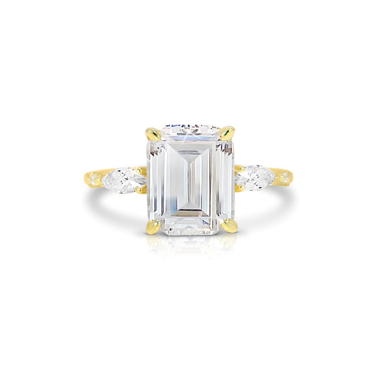 NAOMI Emerald Cut White CZ Diamond Simulant Ring 14K Gold Over Sterling Silver
