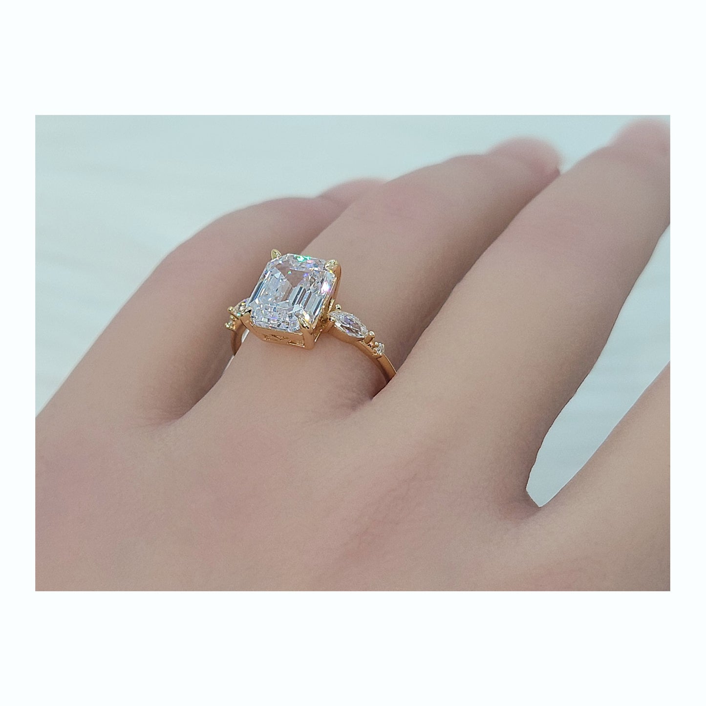 NAOMI Emerald Cut White CZ Diamond Simulant Ring 14K Gold Over Sterling Silver