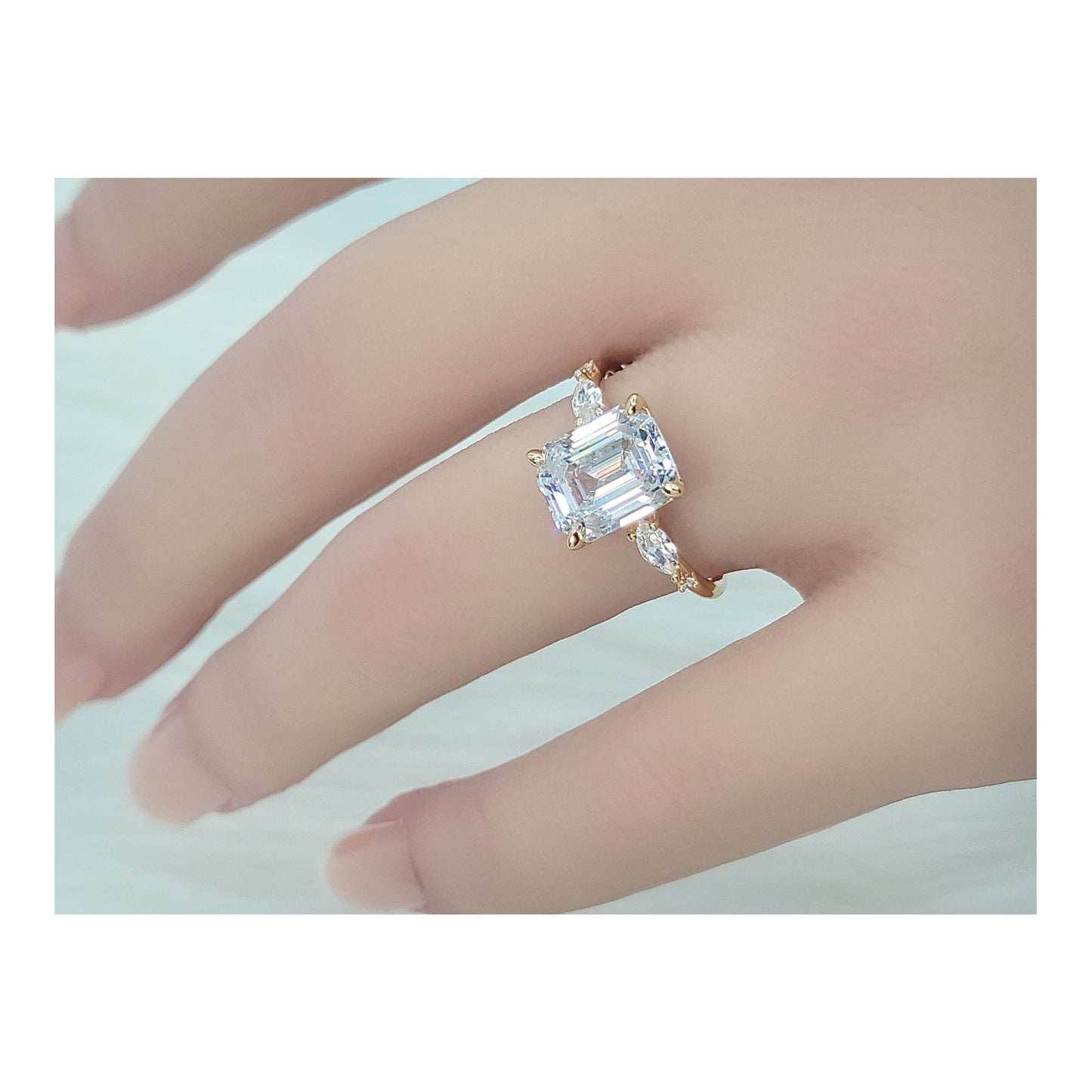NAOMI Emerald Cut White CZ Diamond Simulant Ring 14K Gold Over Sterling Silver