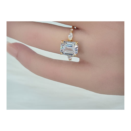 NAOMI Emerald Cut White CZ Diamond Simulant Ring 14K Gold Over Sterling Silver