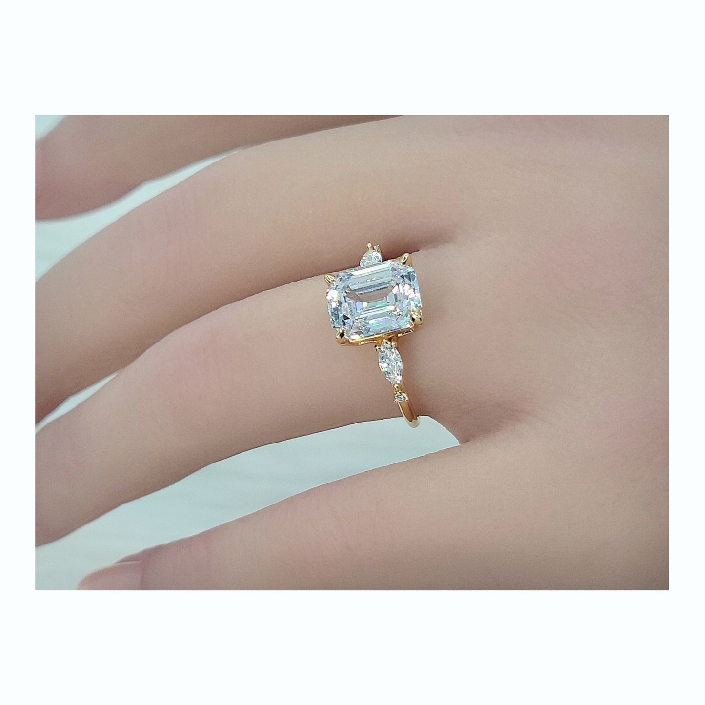 NAOMI Emerald Cut White CZ Diamond Simulant Ring 14K Gold Over Sterling Silver