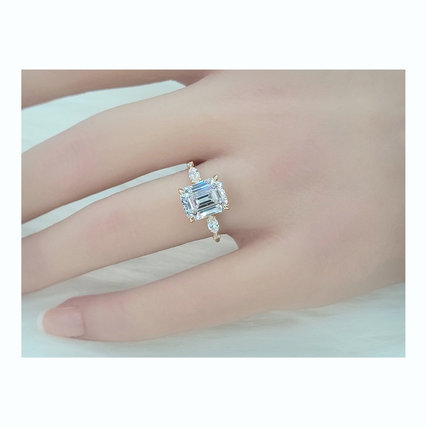 NAOMI Emerald Cut White CZ Diamond Simulant Ring 14K Gold Over Sterling Silver