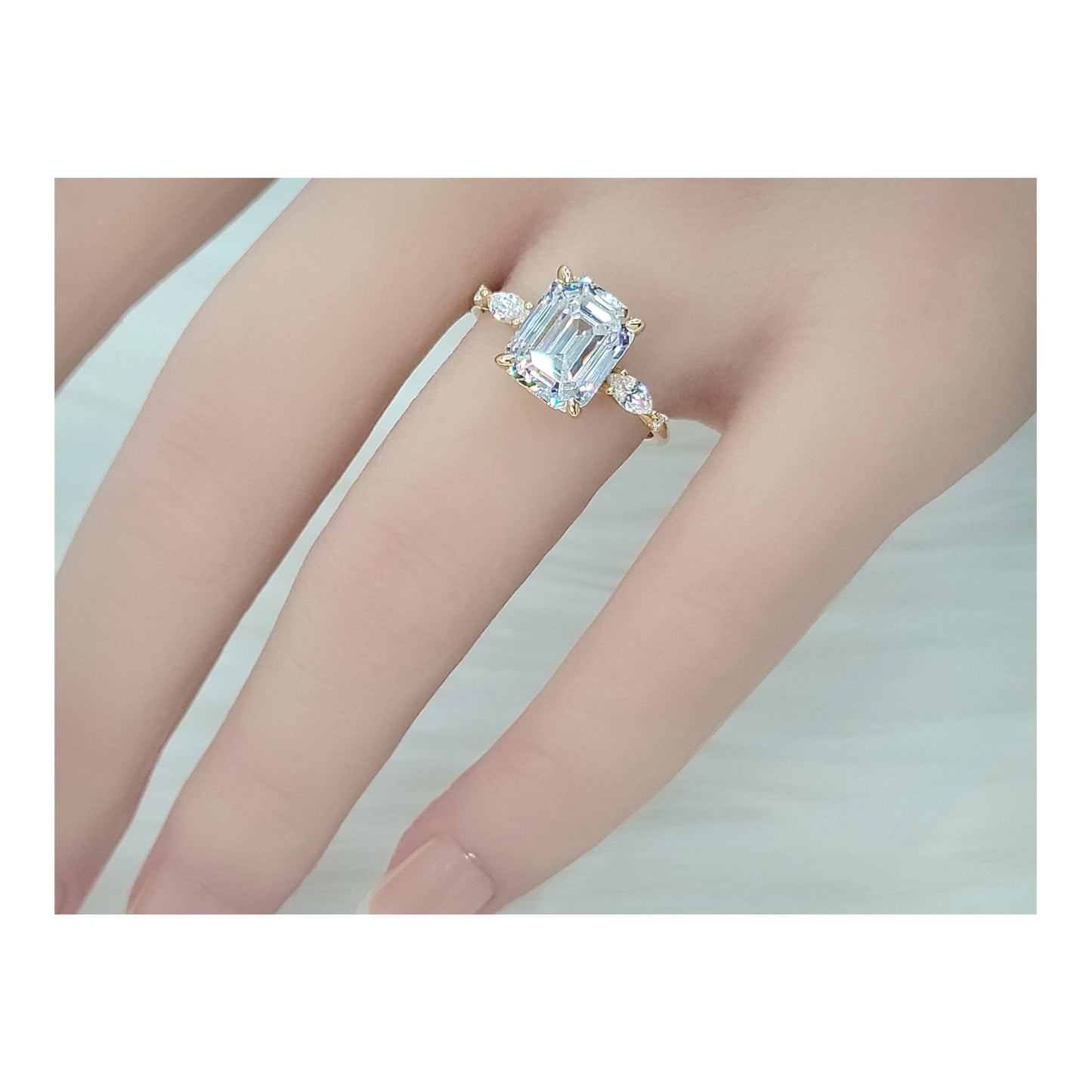 NAOMI Emerald Cut White CZ Diamond Simulant Ring 14K Gold Over Sterling Silver