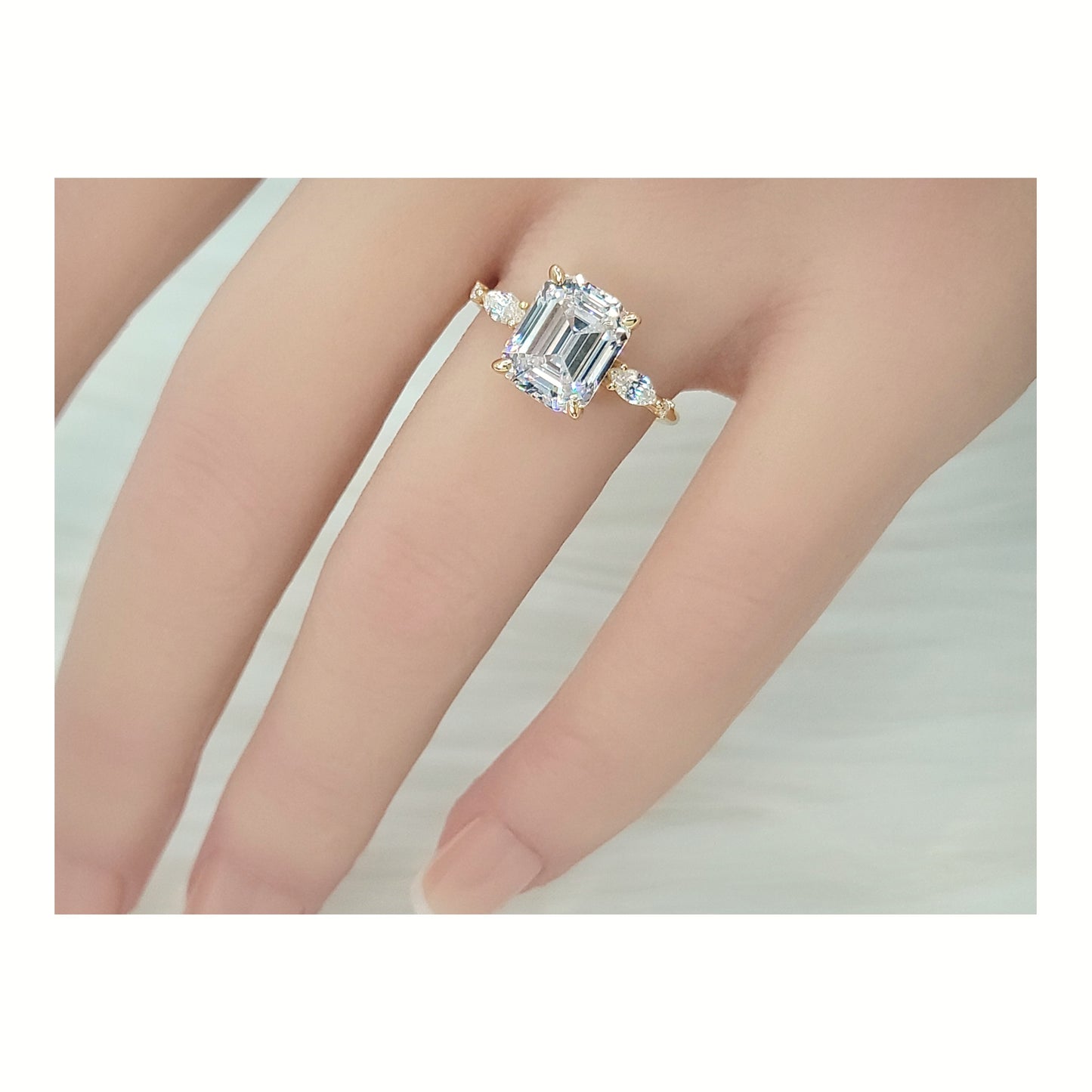 NAOMI Emerald Cut White CZ Diamond Simulant Ring 14K Gold Over Sterling Silver