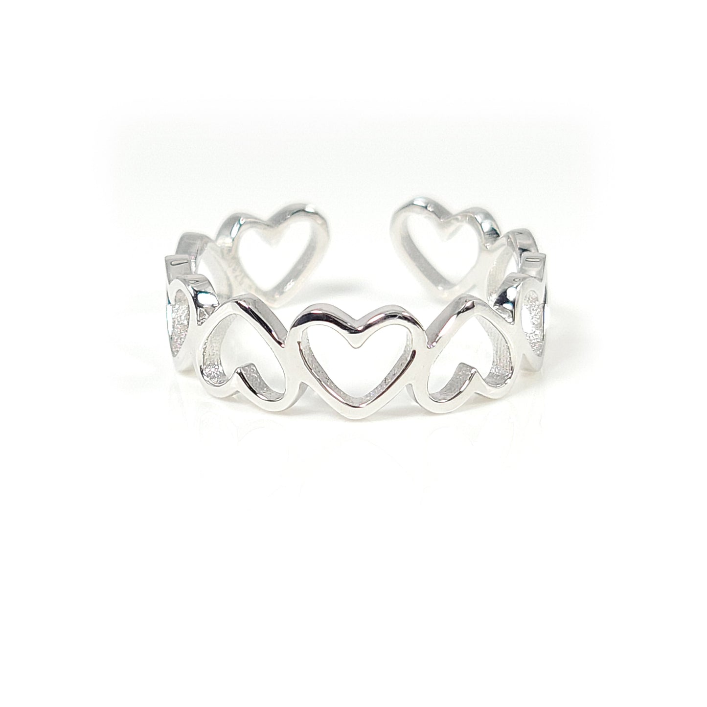 NELLIE Adjustable Open Heart Ring in Rhodium Over Sterling Silver