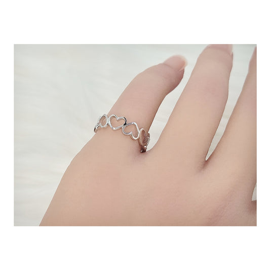NELLIE Adjustable Open Heart Ring in Rhodium Over Sterling Silver